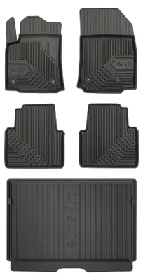 Image de Tapis en caoutchouc + bac de coffre pour Citroën C3 Aircross I 2017-2024 (SUV/crossover, plancher haut) – 5 pièces, noirs, sur mesure