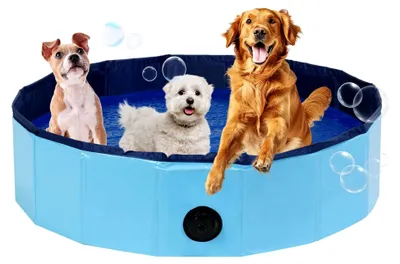 Produktbild von Faltbarer Hundepool aus PVC - Tragbares Planschbecken für Hunde, Welpen und Katzen, Indoor & Outdoor (100 cm Durchmesser)