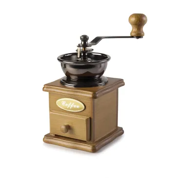Einstellbare Kaffeemühle, Holz/Stahl, hellbraun, Retro