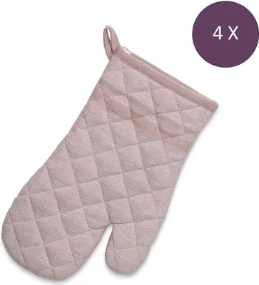 Produktbild von Backofenhandschuh, Backofenhandschuh, 4er-Set, Baumwolle, Rosa mit Streifen, 31 x 18 cm - Kela | Tia