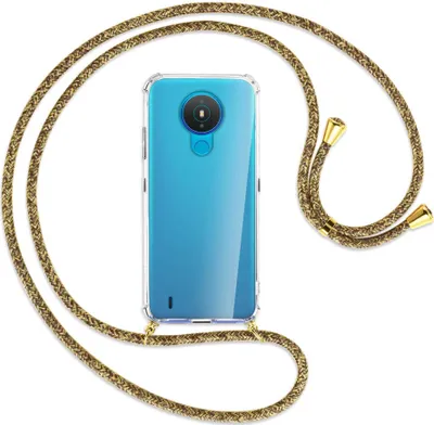 Produktbild von Handykette Backcover-Schutzhülle mit Band (Metall goldfarben) für Nokia 1.4 - braun+beige