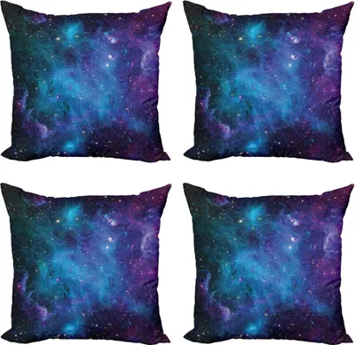 Produktbild von ABAKUHAUS Weltraum Kissenbezug Set (4 Stück), Galaxy Sterne im Weltraum, Moderner Doppelseitiger Digitaldruck, 45 cm x 45 cm, Navy Lila