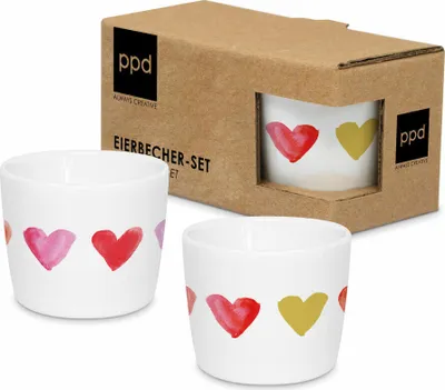 Image de PPD Aquarell Coeurs Coquetiers, 2-tlg, Eierbecher, Eierhalter, New Bone China, 604809