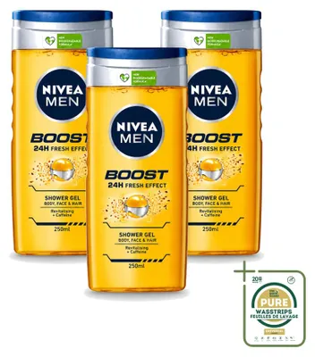 Zdjęcie produktu dla 3 sztuki żelu pod prysznic NIVEA MEN Boost - 250 ml - zestaw ekonomiczny
