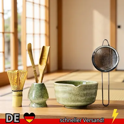 Produktbild von 4 5 6PCS Matcha Set Bambus Schneebesen Teelöffel Keramik Schüssel