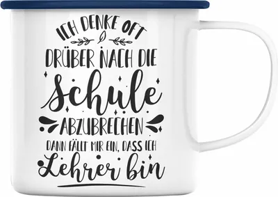 Produktbild von Trendation - Lehrer Emaille Tasse Spruch Geschenk Emaille Emaille Tasse Geschenkidee für Deutschlehrer, Englischlehrer, Mathelehrer, Klassenlehrer (Blau)