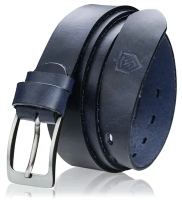 Obrázok produktu pre Pánsky kožený opasok STEVENS, tmavomodrej farby, šírka 3,5 cm, dĺžka 90 cm