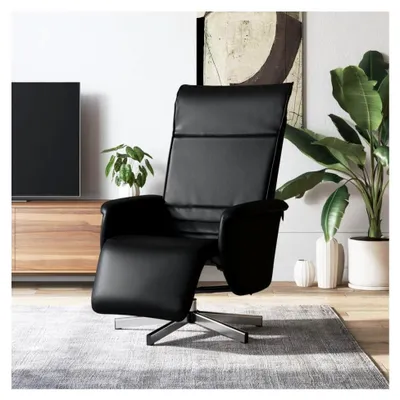 Produktbild von Relaxsessel mit Fußteil in Schwarz aus Kunstleder für das Wohnzimmer