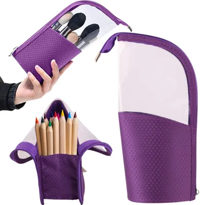 Immagine prodotto di WOBELL | Custodia per pennelli 25×11 cm – porta pennelli verticale, scomparto trasparente in TPU, impermeabile, viola, custodia da viaggio, scomparto trasparente