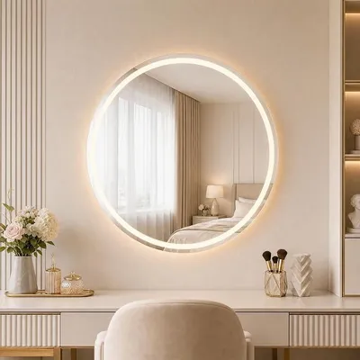 Imagen del producto de Espejo de baño LED redondo, de 70 cm, con función de atenuación