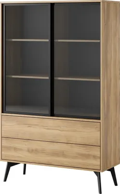 Produktbild von Furniture24 Vitrine Slide Wt-104 Vitrinenschrank Mit Schiebetüren Barock Gold Eiche