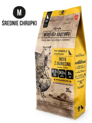 Zdjęcie produktu dla WIEJSKA ZAGRODA. Indyk z jagnięciną. Sucha karma dla psów - 20 kg