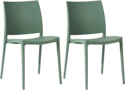 Immagine prodotto di set di 2 sedie da giardino - patio - impilabili e in plastica resistente ai raggi UV | colore: oliva