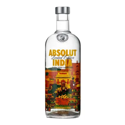 Produktbild von Absolut Vodka India V1 1L – Limited Edition 2015 - Mango & Pfeffer – Wodka Exotische mit Kulturdesign – Seltene Sammlerflasche aus Schweden