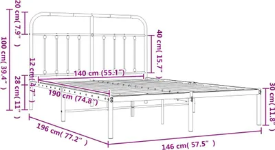 Produktbild von vidaXL Bettgestell mit Kopfteil Metall Weiß 140x190 cm