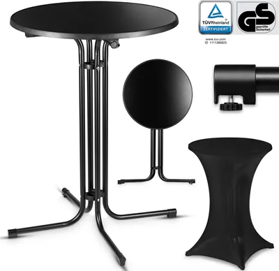 Produktbild von VESKA® Gastro wysoki stół Ø 80 cm z pokrowcem, stół bistro składany do wewnątrz i na zewnątrz, nogi z regulacją wysokości, stół składany okrągły - stół imprezowy, stół recepcyjny