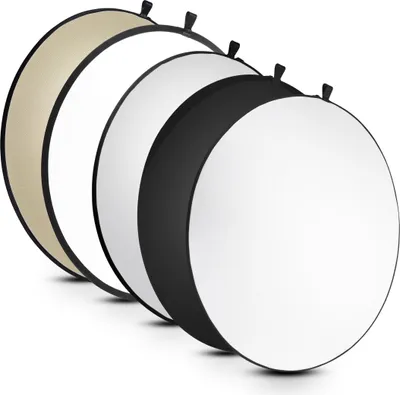 Produktbild von Walimex pro 5-in-1 Faltreflektor Set Ø 107 cm Wavy-Goldfarben Silberfarben Weiß Schwarz Transparent inkl. Transporttasche faltbarer Fotoreflektor