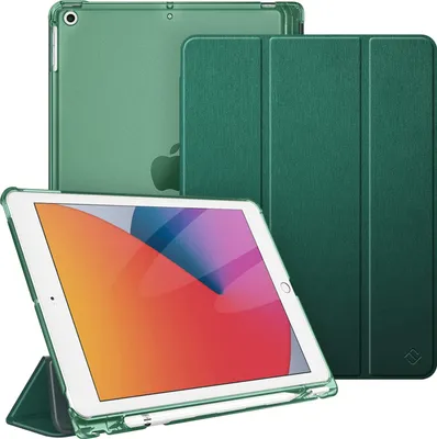 Produktbild von Fintie Hülle für iPad 9. Generation 2021/8. Gen 2020/7. Gen 2019 10.2 Zoll mit Stifthalter, Ultradünn Leichte Schutzhülle mit transparenter Rückseite Abdeckung mit Auto Schlaf/Weck, Dunkelgrün