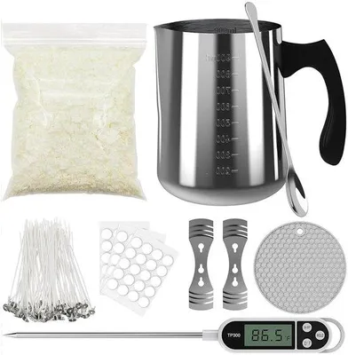 Produktbild von QuickShopping - Selbst-Do-it-yourself Kerzen machen Set mit Sojawachs, 900 ml Edelstahl Schmelztopf, Sicherung, Aufkleber & Silikonmatte - Perfekt für Anfänger und c