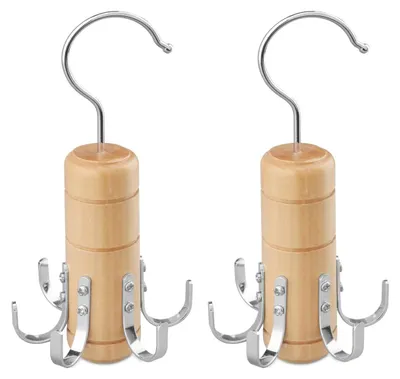 Produktbild von Gürtelhalterung - 2 Stück - 6 Haken - 360 Grad schwenkbar - Holz