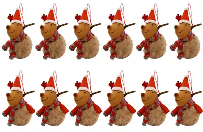 Produktbild von 12er Set Elch Weihnachtsanhänger 9 cm – Filz & Plüsch Figuren mit Mütze & Schal – Niedliche Elch Deko zum Aufhängen für Weihnachtsbaum, Fenster, Geschenke & Winterdeko