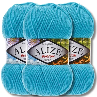 Produktbild von Alize 3x 100g Burcum Klasik Wolle, Uni, Häkeln, Stricken (Turquoise - 245)