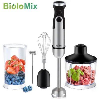 Obrázek produktu pro Multifunkční tyčový mixér 4 v 1 – HB-3302 – zástrčka pro EU – drtič 800 ml – nádoba na smoothie 600 ml – metla – 0,8–1,1 l