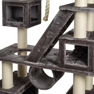Produktbild von Kratzbaum Logan · XXL Katzen-Kletterparadies mit 5 Katzenhöhlen · grau · ca. 121 x 60 x 229 cm