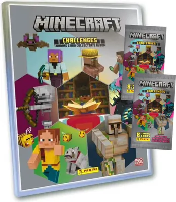 Produktbild von Panini Minecraft 4 Karten - Sammelkarten Challenges Trading Cards (2025) - 1 Mappe + 2 Booster