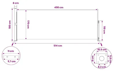Produktbild von vidaXL Seitenmarkise Ausziehbar 180x514 cm Grau
