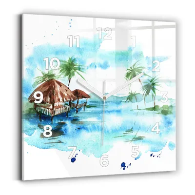 Produktbild von Wallfluent Wanduhr – Stilles Quarzuhrwerk - Uhr Dekoration Wohnzimmer Schlafzimmer Küche - Zifferblatt - weiße Zeiger - 30x30 cm - Bild Wüsteninsel
