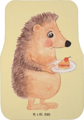 Produktbild von Mr. & Mrs. Panda Fußmatte Auto Igel Kuchenstück - Gelb Pastell - Geschenk, Tiere, Torte, Automatte, Fürs, Geburtstagskuchen, Kuchen Backen, Teppich, Autofußmatte