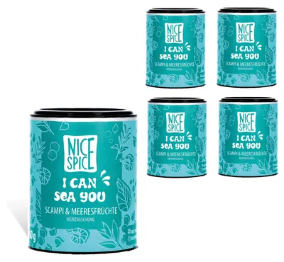 Produktbild von NICE SPICE I can Sea You Gewürz, 5 Dosen (5 x 60g), Perfekt für Scampi & Meeresfrüchte, 9 erlesene Zutaten für exquisite Gerichte, Geschenk für Feinschmecker