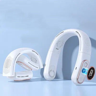 Produktbild von Mini USB-Ventilator Tragbarer Halsventilator 3 Stufen LED-Anzeige Faltbarer Nackenventilator Einstellbar Ventilator für Reisen, Sport, Innen Weiß