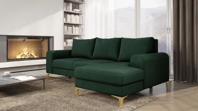 Produktbild von Easy4You Ecksofa Instra L-Form Flaschengrün – 245x94x1145 cm - Schlafsofa mit Bettkasten und Schlaffunktion - Eckcouch mit Stauraum, Metallfüße und Kissen – Rechts – Stoff Manila 35