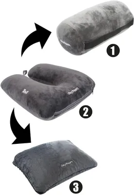 Produktbild von 3-in-1 Nackenkissen mit Mikroperlen - Nackenhörnchen, Reisekissen und Nackenrolle in einem - auch für Camping, Grau