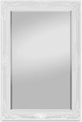A white ornate mirror on a white background.