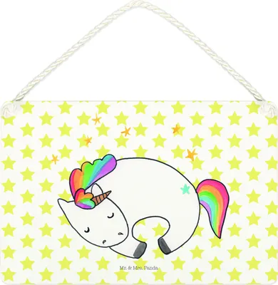 Produktbild von Mr. & Mrs. Panda Schild Einhorn Nacht DIN A4 - Weiß - Geschenk, Wandbild Holz, Unicorn, Einhörner, Türschild, Holzschild, Freundin, Menschen, holzbild