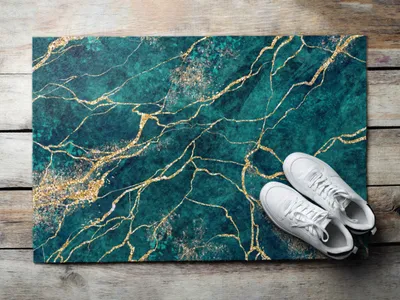 Produktbild von Fußmatte Aussen - Schuhmatte Haustür- Schmutzfangmatte Türvorleger - Outdoor Teppich Schmutzfänger - 90x60 cm - Türkiser Marmor