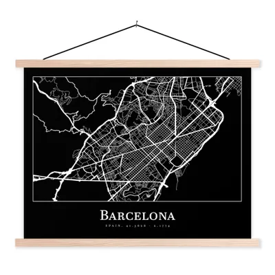 Produktbild von MuchoWow® Textilposter Stadtplan - Barcelona - Karte 40x30 cm mit holzfarbenen Rahmen - Bilder