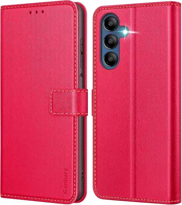 Produktbild von Samsung Galaxy A15/ A15 5G Handyhülle Leder Klapphülle Rot mit Kartenschlitzen & Standfunktion