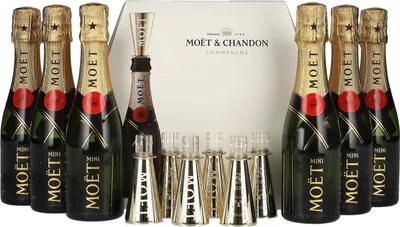 Image de Moët & Chandon Champagne AT HOME PACK 12% Vol. 6x0,2l en boîte cadeau avec Bottle Sippers