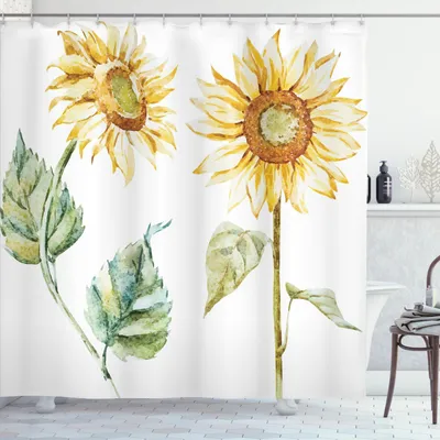 Obrázok produktu pre ABAKUHAUS Akvarelová sprchová záves, Zvodné slnečnice Letný inšpirovaný dizajn Poľnohospodárstvo, 175 x 200 cm, Žltá Zelená Žltá