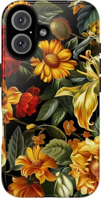 Produktbild von Leuchtendes Blumenmuster in Gelb und Rot – Hülle Kompatibel mit iPhone 16