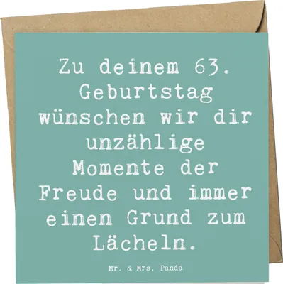 Produktbild von Mr. & Mrs. Panda Glückwunschkarte Spruch 63. Geburtstag Freude - Meeresbrise - Geschenk, Geburtstagsfeier, Grußkarte, Klappkarte, Happy Birthday, faltkarte, Glückwunsch