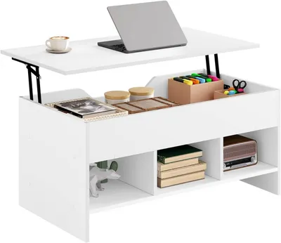 Produktbild von Couchtisch mit Hubplatte und Stauraum | Weiß | 96x51x45 cm