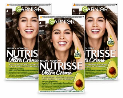 Imagen del producto de 3 unidades de Garnier Nutrisse Ultra Crème, tinte para el cabello, color castaño medio, pack ahorro