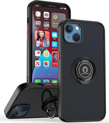 Produktbild von iPhone 14 Hülle, Ring Halter Ständer Matte Transluzent TPU Rahmen Stoßfest Schutzhülle für iPhone 14 Dunkelgrau