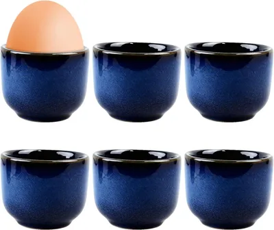 6er-Set Eierbecher aus Porzellan, Vintage Blau, spülmaschinengeeignet