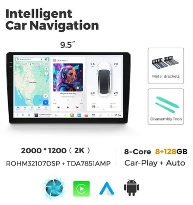 Produktbild von Multimediasystem für das Auto – Autoradio mit Carplay – Autoradio mit Android Auto – Universelles Autoradio – 9,5-Zoll-Touchscreen